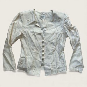 Jeffrey & Dara Petite Embellished Pearl Button Blazer Size 7/8 Vintage Jacket